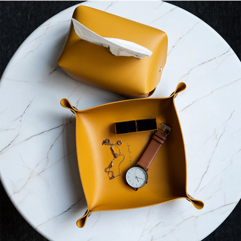 Põhjamaade nahast hoiukarp Laua ehete kosmeetikatoodete võtmehoidja korv Kokkupandav hoiukarbi laua korraldaja