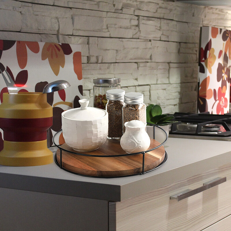 360 kraadi pöörlev lauapealne hoiurest Mitmekülgne pöörlev ümmargune puidust hoiurest kappiga söögilaua jaoks