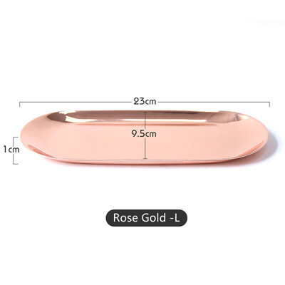 Модерна метална плоча от розово злато от неръждаема стомана, сребро, овална кутия за съхранение на бижута. Тава за съхранение. Декоративна тава за консумативи.