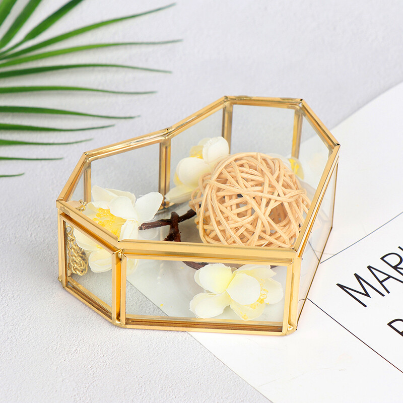 Σχήμα καρδιάς Γεωμετρικό γυάλινο κουτί κοσμήματος Κουτί βέρας γάμου Θήκη δαχτυλιδιού οργάνωσης