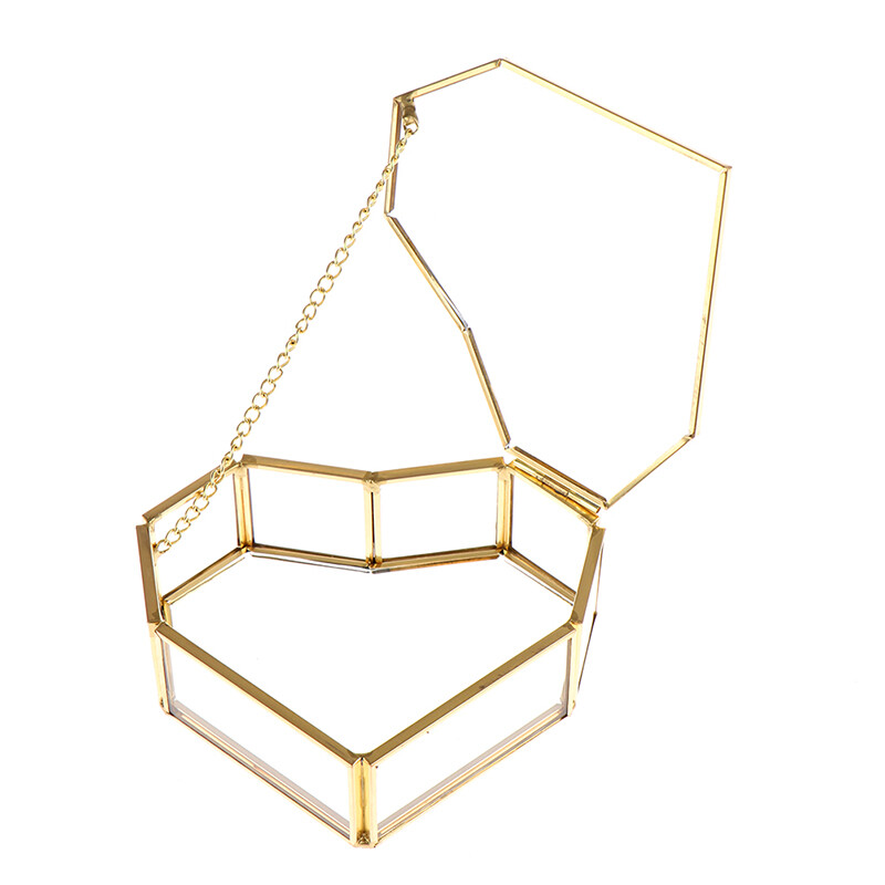 Σχήμα καρδιάς Γεωμετρικό γυάλινο κουτί κοσμήματος Κουτί βέρας γάμου Θήκη δαχτυλιδιού οργάνωσης