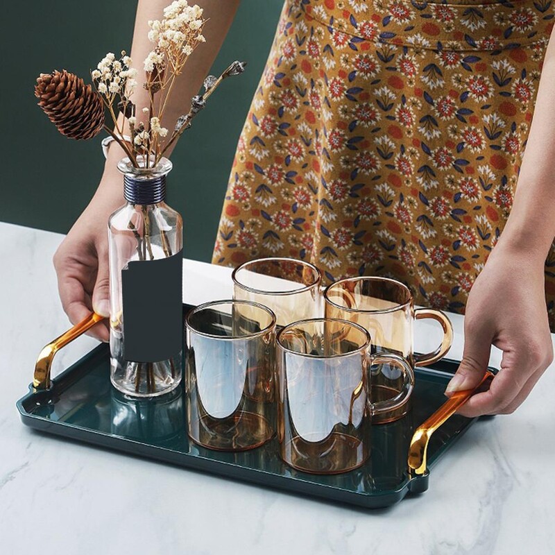 Ορθογώνιος πλαστικός δίσκος σερβιρίσματος Αντιπαραμορφωτικός δίσκος σνακ με λαβή Αντιολισθητικός δίσκος φρούτων οικιακών προμηθειών