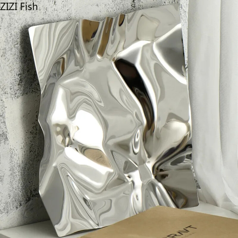 Ελαφριά πολυτελή πλισέ πλάκα Δίσκος αποθήκευσης από ανοξείδωτο ατσάλι Επιτραπέζιο σαλονάκι Πιάτο φρούτων κλειδί καλλυντικά κοσμήματα στολίδια αποθήκευσης