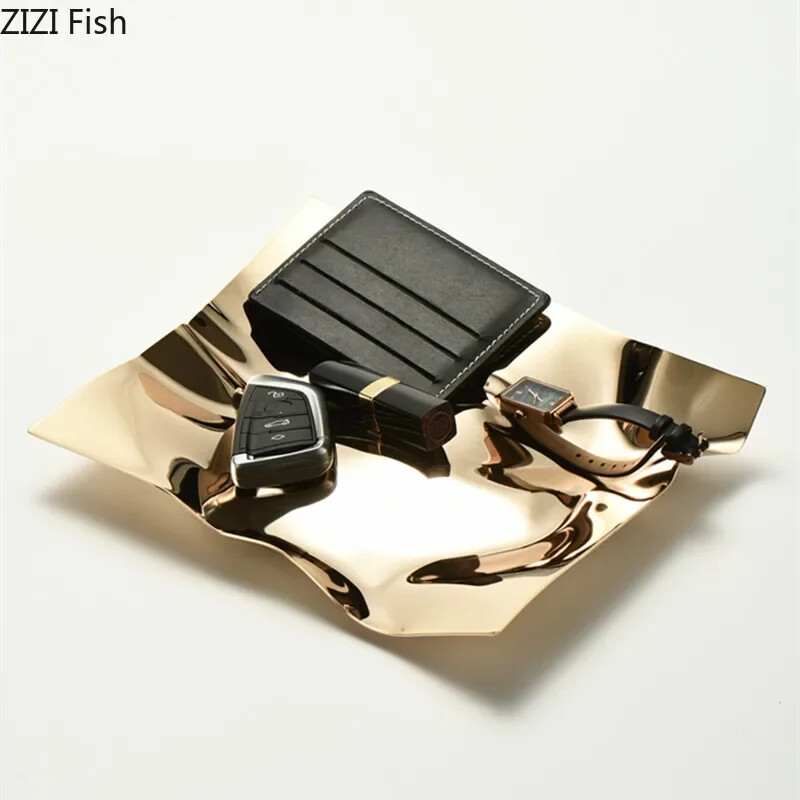 Ελαφριά πολυτελή πλισέ πλάκα Δίσκος αποθήκευσης από ανοξείδωτο ατσάλι Επιτραπέζιο σαλονάκι Πιάτο φρούτων κλειδί καλλυντικά κοσμήματα στολίδια αποθήκευσης