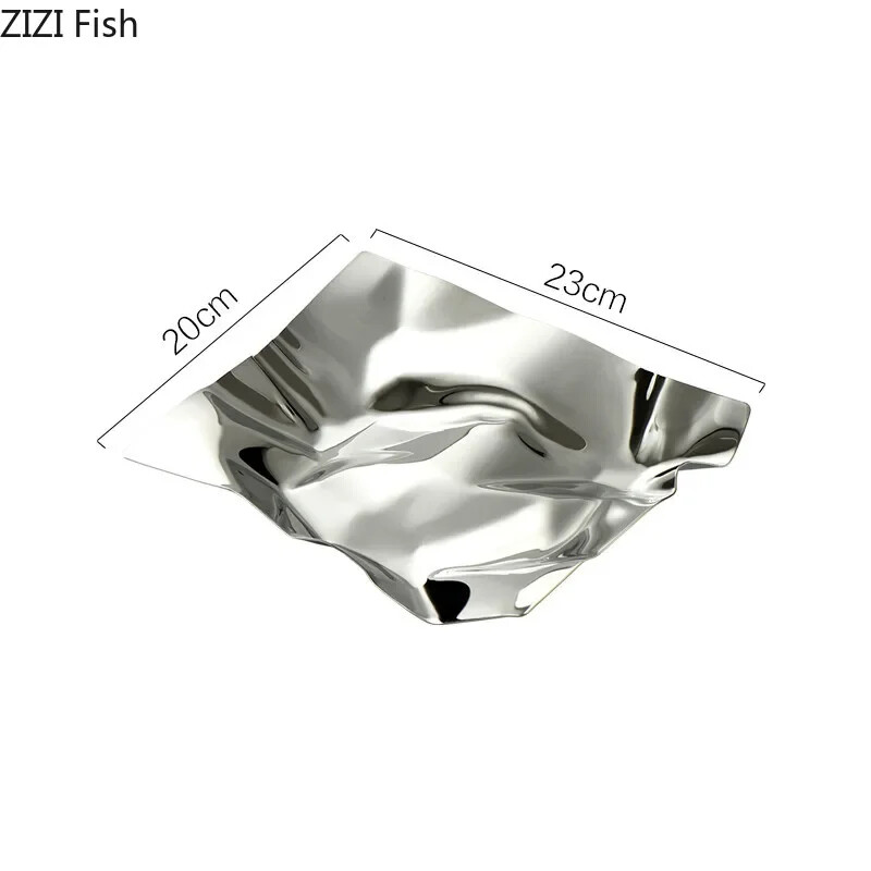 Ελαφριά πολυτελή πλισέ πλάκα Δίσκος αποθήκευσης από ανοξείδωτο ατσάλι Επιτραπέζιο σαλονάκι Πιάτο φρούτων κλειδί καλλυντικά κοσμήματα στολίδια αποθήκευσης