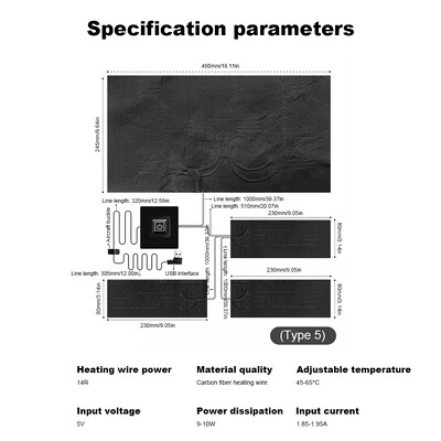 Vandeniui atsparus elektrinis kaitinimo lakštas, 3 pavarų reguliuojamas temperatūros valdymo blokas, šildomas šildomas 5 V šildytuvas, „pasidaryk pats“ šilumos drabužiai lauke