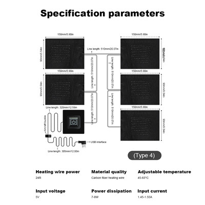 Vandeniui atsparus elektrinis kaitinimo lakštas, 3 pavarų reguliuojamas temperatūros valdymo blokas, šildomas šildomas 5 V šildytuvas, „pasidaryk pats“ šilumos drabužiai lauke