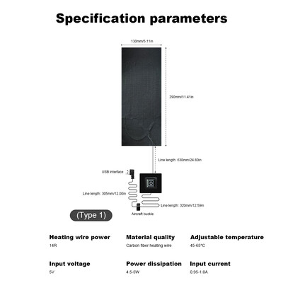 Vandeniui atsparus elektrinis kaitinimo lakštas, 3 pavarų reguliuojamas temperatūros valdymo blokas, šildomas šildomas 5 V šildytuvas, „pasidaryk pats“ šilumos drabužiai lauke