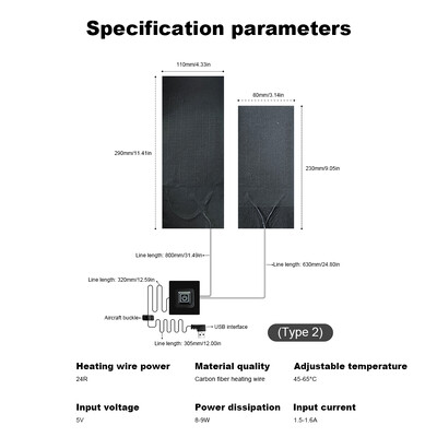 Vandeniui atsparus elektrinis kaitinimo lakštas, 3 pavarų reguliuojamas temperatūros valdymo blokas, šildomas šildomas 5 V šildytuvas, „pasidaryk pats“ šilumos drabužiai lauke