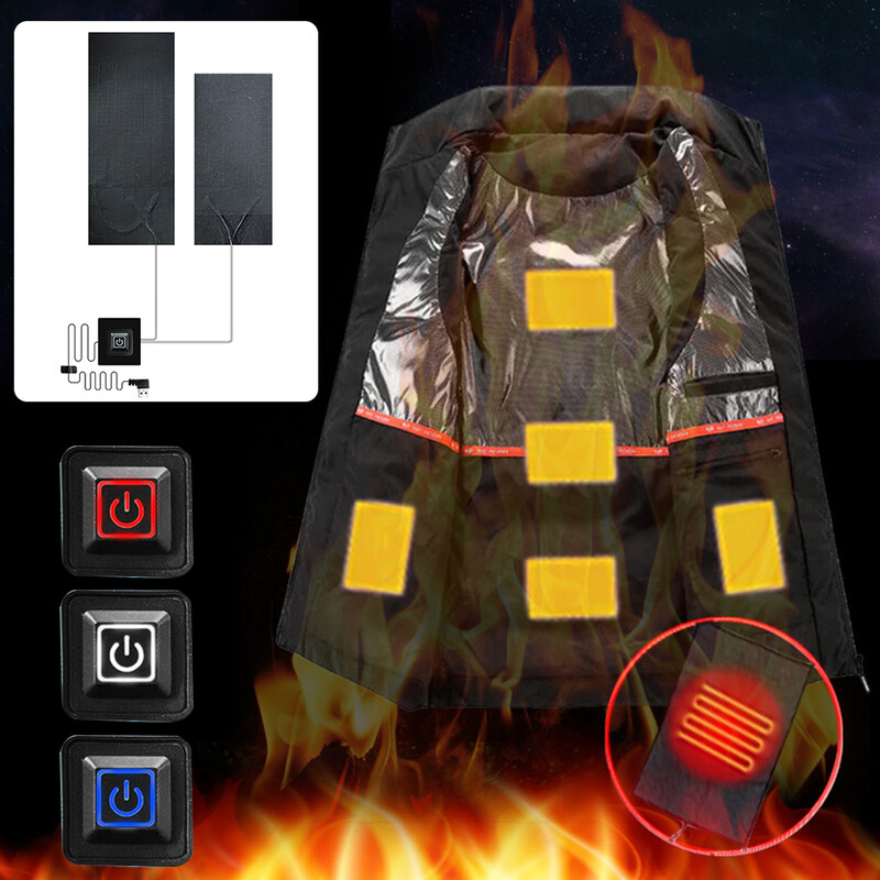 Vandeniui atsparus elektrinis kaitinimo lakštas, 3 pavarų reguliuojamas temperatūros valdymo blokas, šildomas šildomas 5 V šildytuvas, „pasidaryk pats“ šilumos drabužiai lauke