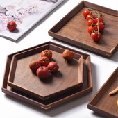 Ξύλινος Εξαγωνικός Δίσκος Καρυδιάς με Φλιτζάνι Νερού Φρούτα Φαγητό Ψωμί Διάφορα Δίσκος Σερβιρίσματος Οικιακό Οργανωτής Προμήθειες κουζίνας