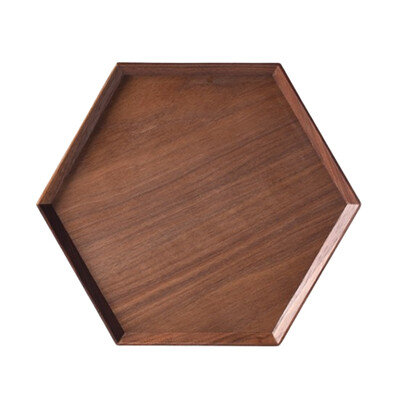 Ξύλινος Εξαγωνικός Δίσκος Καρυδιάς με Φλιτζάνι Νερού Φρούτα Φαγητό Ψωμί Διάφορα Δίσκος Σερβιρίσματος Οικιακό Οργανωτής Προμήθειες κουζίνας