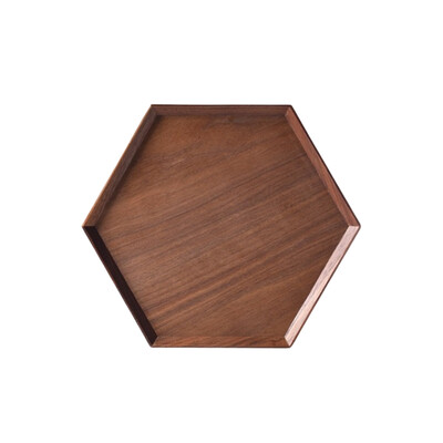 Ξύλινος Εξαγωνικός Δίσκος Καρυδιάς με Φλιτζάνι Νερού Φρούτα Φαγητό Ψωμί Διάφορα Δίσκος Σερβιρίσματος Οικιακό Οργανωτής Προμήθειες κουζίνας