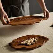 Σχήμα φύλλου κινέζικου στυλ Ξύλινος δίσκος πιάτο επιδόρπιου ρετρό δίσκος τσαγιού Πιάτα φρούτων Τροφή για καφέ Επιτραπέζια σκεύη προμήθειες κουζίνας