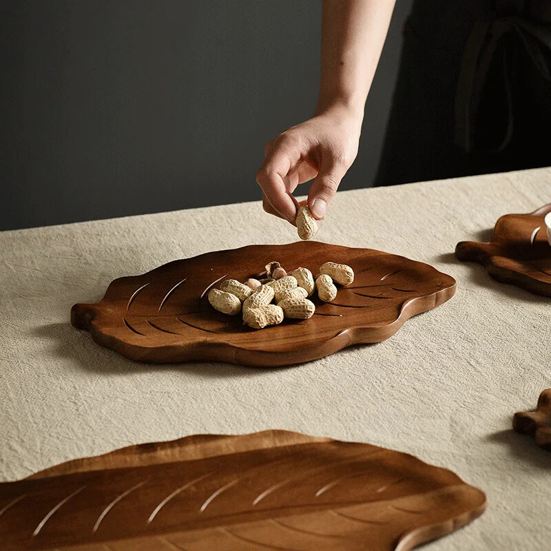 Σχήμα φύλλου κινέζικου στυλ Ξύλινος δίσκος πιάτο επιδόρπιου ρετρό δίσκος τσαγιού Πιάτα φρούτων Τροφή για καφέ Επιτραπέζια σκεύη προμήθειες κουζίνας