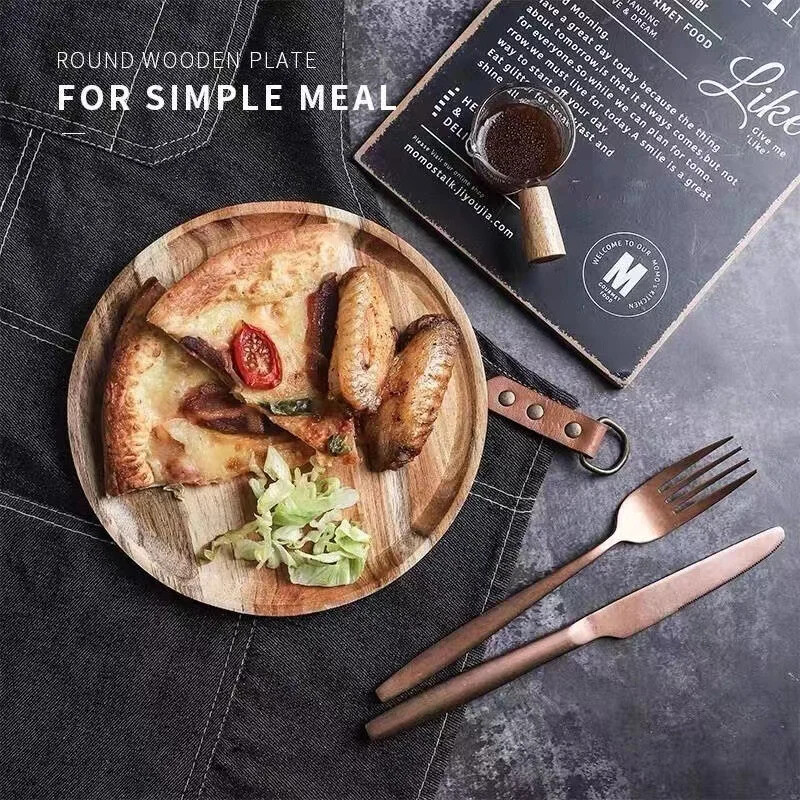 1 τμχ Φυσικός ξύλινος δίσκος Στρογγυλός Δίσκος σερβιρίσματος Απλός Δίσκος σερβιρίσματος Ρετρό Ξύλινα Πιάτα Φρούτα Πιάτο Επιδόρπιο Σνακ Πιατέλα φρούτων Πιάτο φαγητού