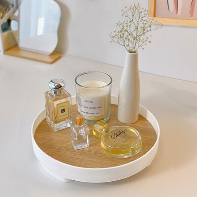 Δίσκος αποθήκευσης Nordic Wood House Desktop Sundries Cosmetic Perfume Jewelry Key Plate Home Διακοσμητικοί στρογγυλοί δίσκοι αποθήκευσης