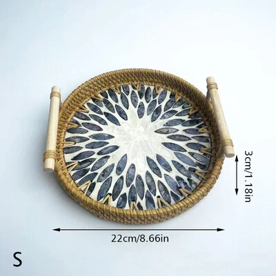 Vintage rotangist kudumisega koorega alus käsitsi valmistatud puidust käepidemega korv Bohemia etnilises stiilis hoiukarp suupistete ja puuviljade kodukaunistamiseks