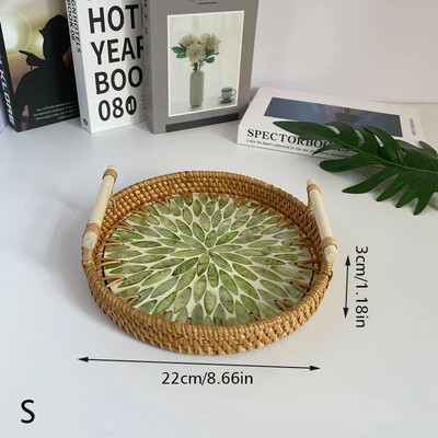 Vintage rotangist kudumisega koorega alus käsitsi valmistatud puidust käepidemega korv Bohemia etnilises stiilis hoiukarp suupistete ja puuviljade kodukaunistamiseks