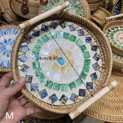 Vintage rotangist kudumisega koorega alus käsitsi valmistatud puidust käepidemega korv Bohemia etnilises stiilis hoiukarp suupistete ja puuviljade kodukaunistamiseks