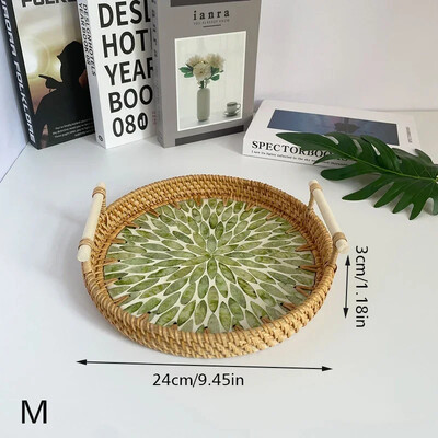 Vintage rotangist kudumisega koorega alus käsitsi valmistatud puidust käepidemega korv Bohemia etnilises stiilis hoiukarp suupistete ja puuviljade kodukaunistamiseks