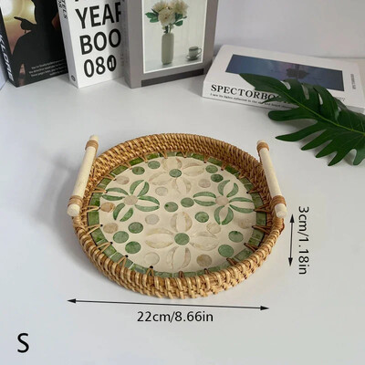 Vintage rotangist kudumisega koorega alus käsitsi valmistatud puidust käepidemega korv Bohemia etnilises stiilis hoiukarp suupistete ja puuviljade kodukaunistamiseks