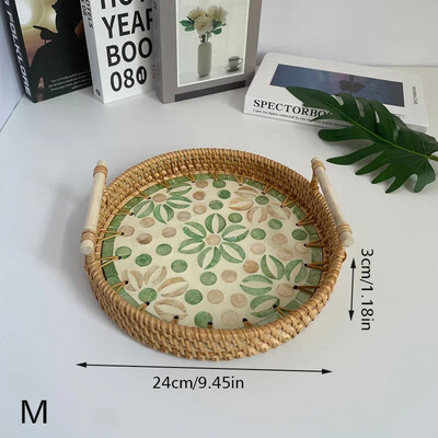 Vintage rotangist kudumisega koorega alus käsitsi valmistatud puidust käepidemega korv Bohemia etnilises stiilis hoiukarp suupistete ja puuviljade kodukaunistamiseks