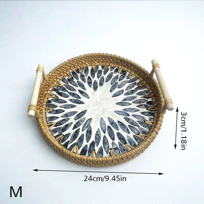 Vintage rotangist kudumisega koorega alus käsitsi valmistatud puidust käepidemega korv Bohemia etnilises stiilis hoiukarp suupistete ja puuviljade kodukaunistamiseks