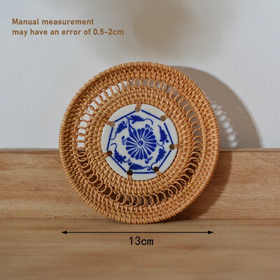 Ράταν υφαντό κεραμικό κοίλο στρογγυλό φλιτζάνι σουβέρ Τσαγιέρα Κούπα για ποτό καφέ Μαξιλαράκι θερμομόνωσης Επιτραπέζιο σκεύος Χειροποίητο σουπλά τραπεζιού