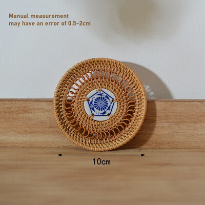 Ράταν υφαντό κεραμικό κοίλο στρογγυλό φλιτζάνι σουβέρ Τσαγιέρα Κούπα για ποτό καφέ Μαξιλαράκι θερμομόνωσης Επιτραπέζιο σκεύος Χειροποίητο σουπλά τραπεζιού