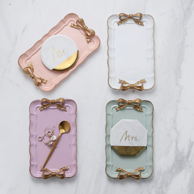 1PC pladanj s nordijskom mašnom Kozmetički tanjur za pohranu voćnih deserta Pladanj za grickalice za kolače Ukrasna posuda za dom