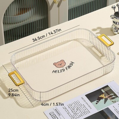 WORTHBUY Правоъгълна тава за съхранение с дръжка Пластмасова тава за сервиране Всекидневна Прозрачен чайник Чиния за съхранение на чаша за чай