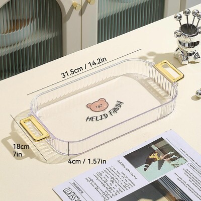 WORTHBUY Правоъгълна тава за съхранение с дръжка Пластмасова тава за сервиране Всекидневна Прозрачен чайник Чиния за съхранение на чаша за чай