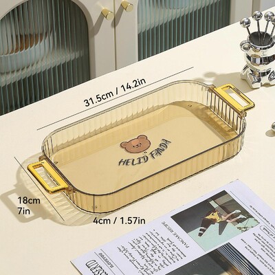 WORTHBUY Правоъгълна тава за съхранение с дръжка Пластмасова тава за сервиране Всекидневна Прозрачен чайник Чиния за съхранение на чаша за чай