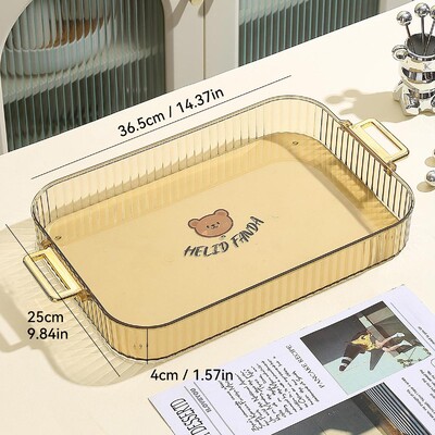 WORTHBUY Правоъгълна тава за съхранение с дръжка Пластмасова тава за сервиране Всекидневна Прозрачен чайник Чиния за съхранение на чаша за чай