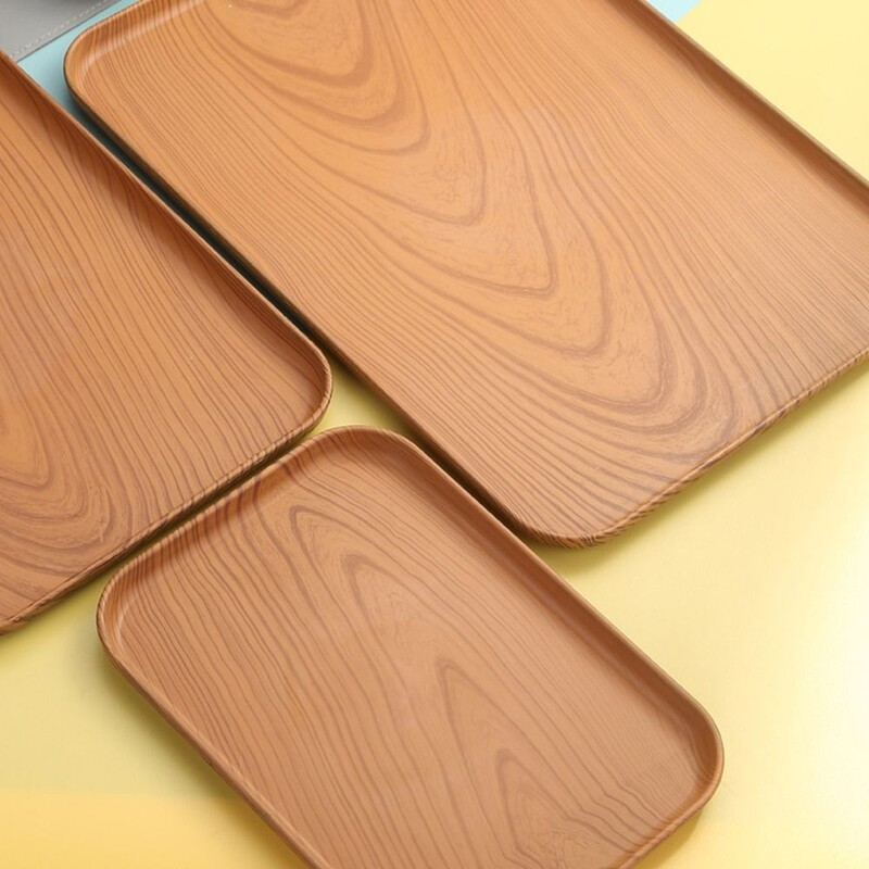 Põhjamaade ristkülikukujuline plastist kaubaalus, puiduimitatsioon, värvid puuviljad, kohvialus, hoiualus Söögitaldrik Kodu Serveerimisalus Teealus