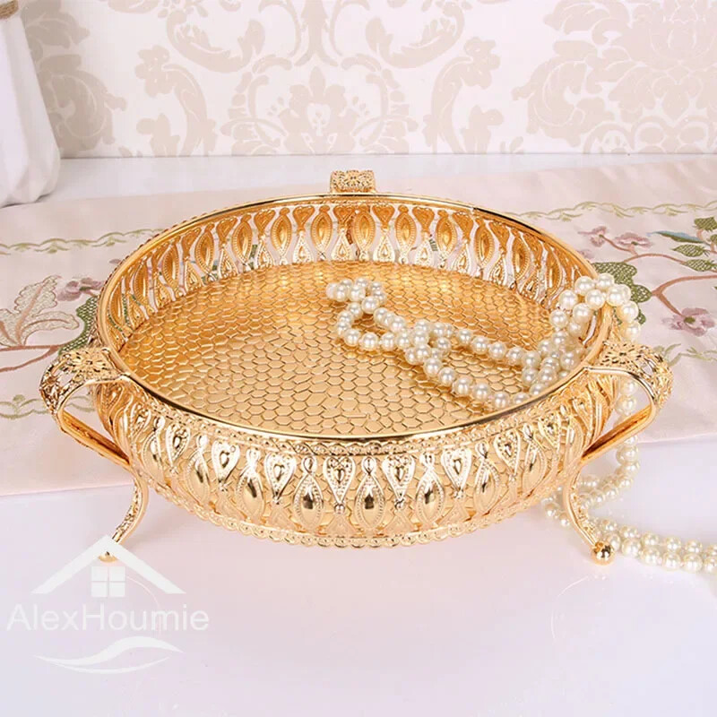 Χρυσός δίσκος φρούτων Creative Vintage Χρυσό στρογγυλό τετράγωνο πιάτο φρούτων Πολυλειτουργικό μεταλλικό σνακ Οικιακό πιάτο αποθήκευσης Ενδύματα σπιτιού