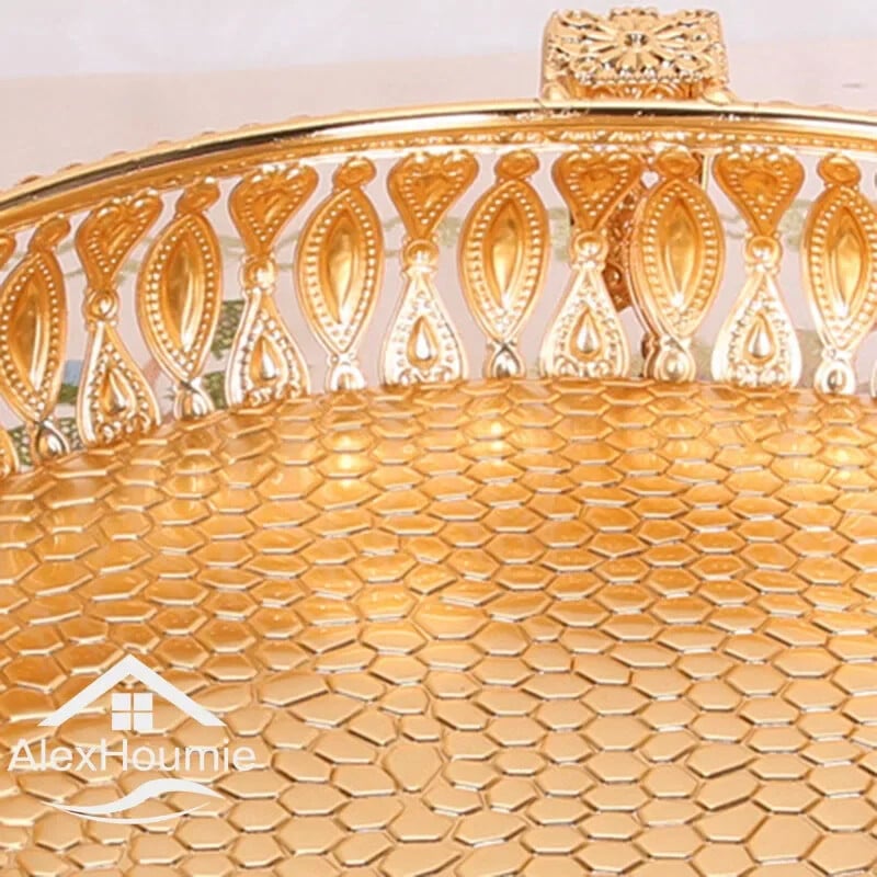 Χρυσός δίσκος φρούτων Creative Vintage Χρυσό στρογγυλό τετράγωνο πιάτο φρούτων Πολυλειτουργικό μεταλλικό σνακ Οικιακό πιάτο αποθήκευσης Ενδύματα σπιτιού