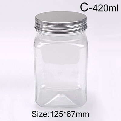 220/360/420/550 ml Tukša caurspīdīga apaļa plata mutes uzglabāšanas tvertne ar vītnes vāciņu Uzkodu pupiņu garšvielu konfekšu tvertne