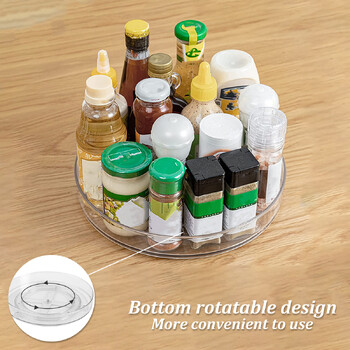 Lazy Susan Turntable Organizer Clear Въртяща се на 360 многофункционална грамофонна поставка за подправки за кухненски шкаф Тави за съхранение на грим