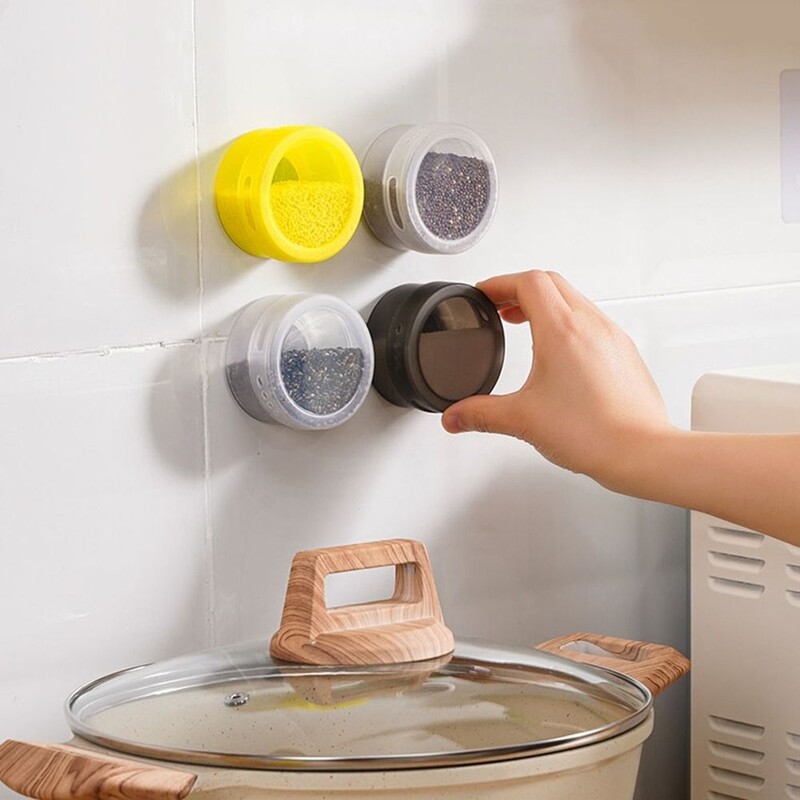 Plastikinė magnetinė prieskonių dėžutė Nepralaidi sieninė druskos laikymo dėžutė su dangteliu Daugkartinio naudojimo prieskonių laikymo indas restoranas