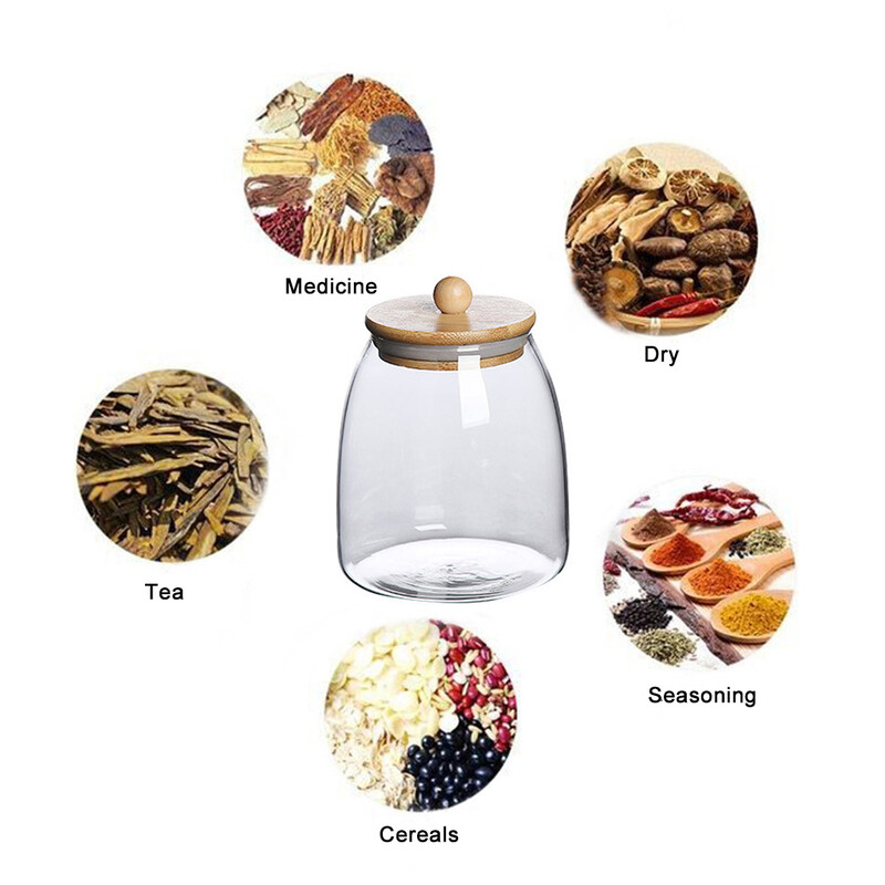Drveni poklopac Staklena zatvorena staklenka Spremnik za hranu Čajni slatkiši Kuhinjska boca za pohranu Staklenka velikog kapaciteta zatvorena za kuhinjske staklenke