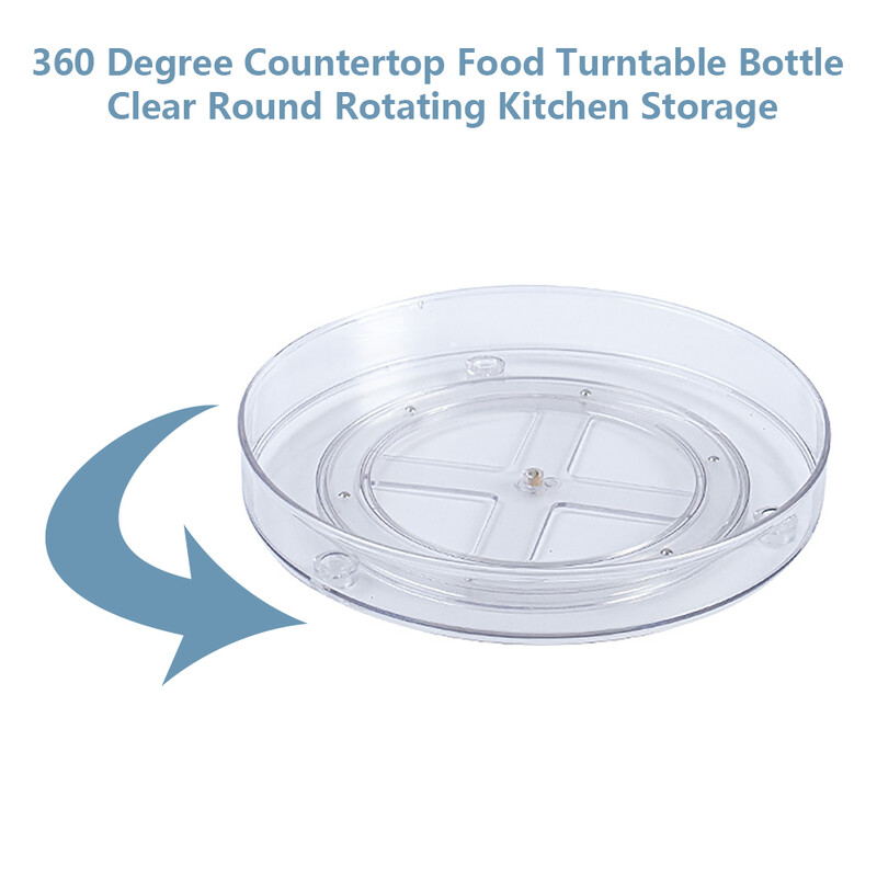 Περιστρεφόμενο 360 μοιρών Δίσκος αποθήκευσης καρυκευμάτων Πάγκος κουζίνας Περιστρεφόμενο μπουκάλι τροφίμων Διαφανές στρογγυλό πιάτο Πλαστικό δοχείο τροφίμων