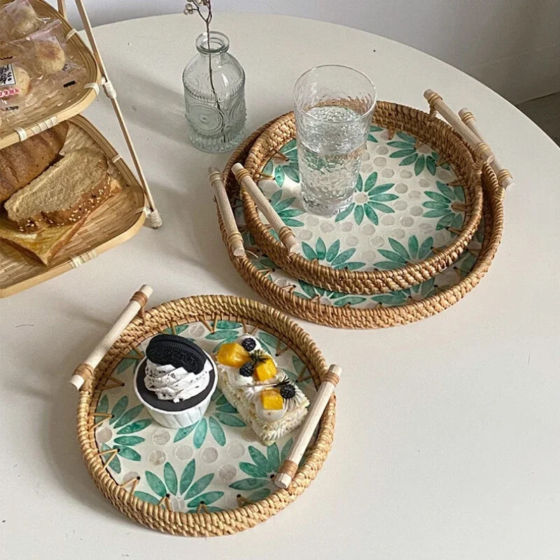 Rotangist kandikutaldrikud Pärastlõunatee kandik toidu serveerimiseks Toidutaldriku serveerimiseks suupisteroog Magustoit Puuviljad Kuivad maiustused Kook Avaleht