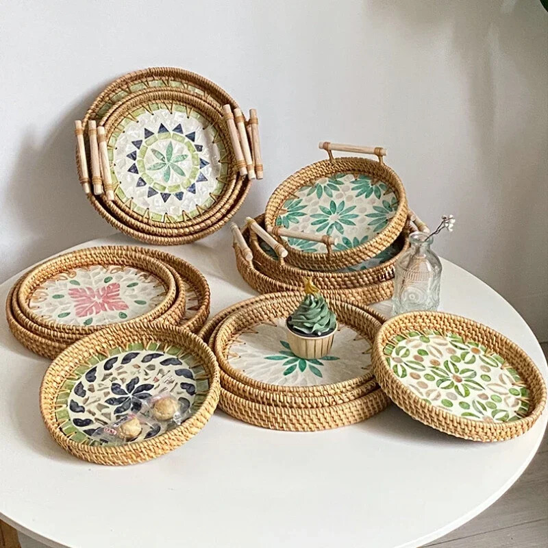 Rotangist kandikutaldrikud Pärastlõunatee kandik toidu serveerimiseks Toidutaldriku serveerimiseks suupisteroog Magustoit Puuviljad Kuivad maiustused Kook Avaleht