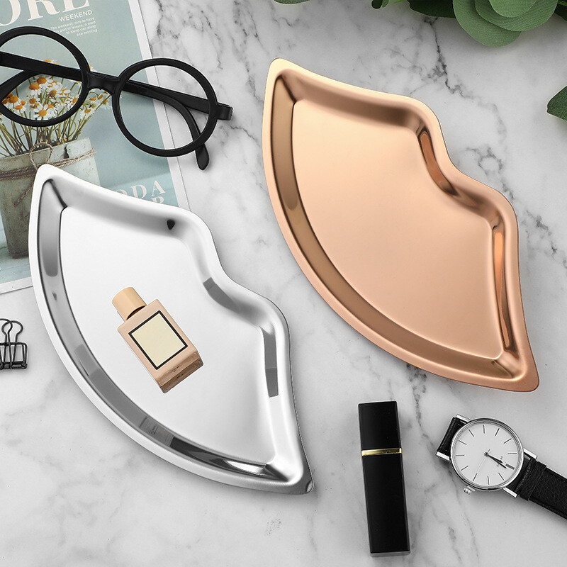 Δίσκος κοσμημάτων σε σχήμα χειλιού από ανοξείδωτο ατσάλι Σπίτι καλλυντικών Μεταλλικός δίσκος Γυναικείος δίσκος αποθήκευσης κοσμημάτων Διακοσμητικός