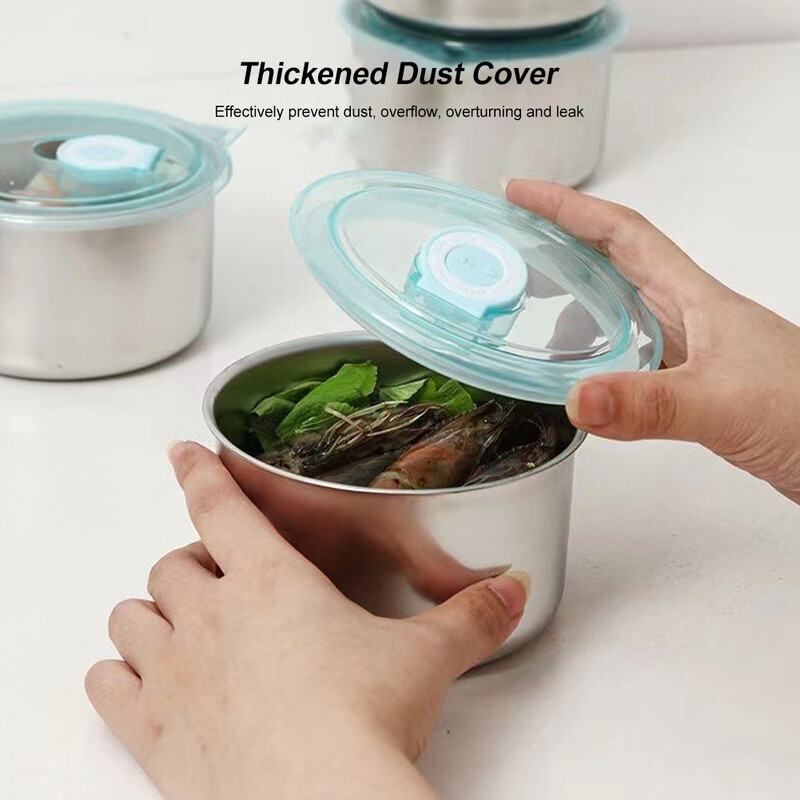 Maisto ruošimo dubenys Nerūdijančio plieno maisto laikymo dubuo su dangteliu Neperšlampami dubenys, daugkartinio naudojimo indai, virtuvės reikmenys