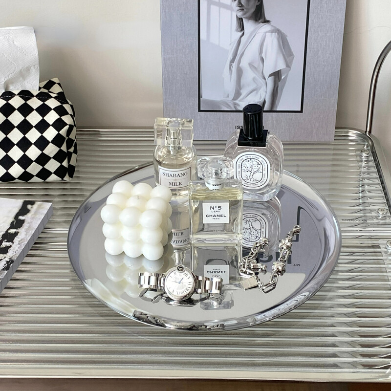 Hõbedane peegelsalv High Sense lauaarvuti hoiuruum Kosmeetika Ehted Mitmesugused võtmed Dekoratiivne roostevabast terasest karp