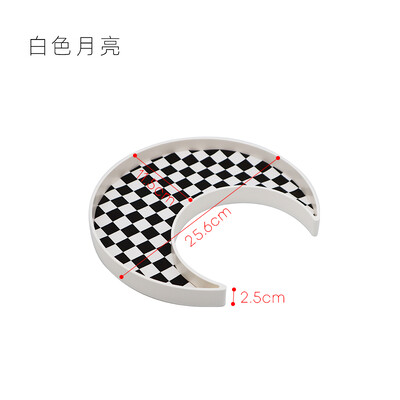 Epeiushome Nordic Ins Style Черно-бяла шахматна табла за настолен плот Квадратна тава за съхранение с форма на полумесец Тава за архивиране