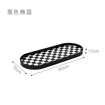 Epeiushome Nordic Ins Style Черно-бяла шахматна табла за настолен плот Квадратна тава за съхранение с форма на полумесец Тава за архивиране